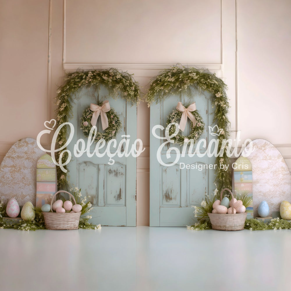 Frohe Ostern Hintergrund Doppeltüren Eierkörbe Ostern Hintergrund Foto von Magali