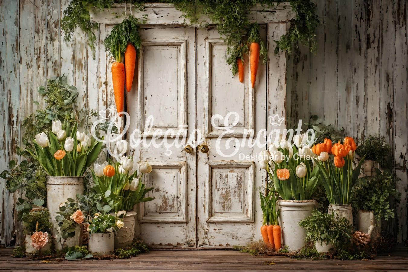 Oster-Tulpen-Hintergrund Rustikale Karotten-Türblüten Oster-Hintergründe von Magali