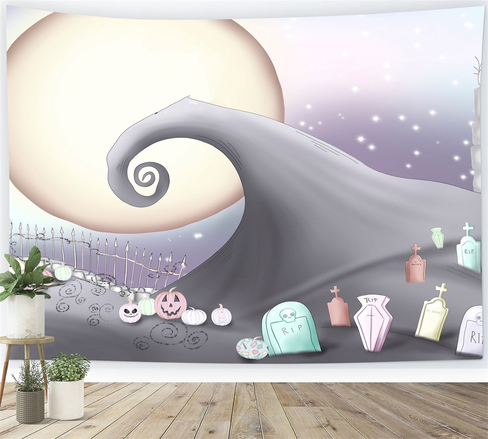 Neugeborenen-Hintergründe Pastellfarbener Friedhof Mondbeschienener Hügel Kinder Halloween-Fotohintergrund Von Magali