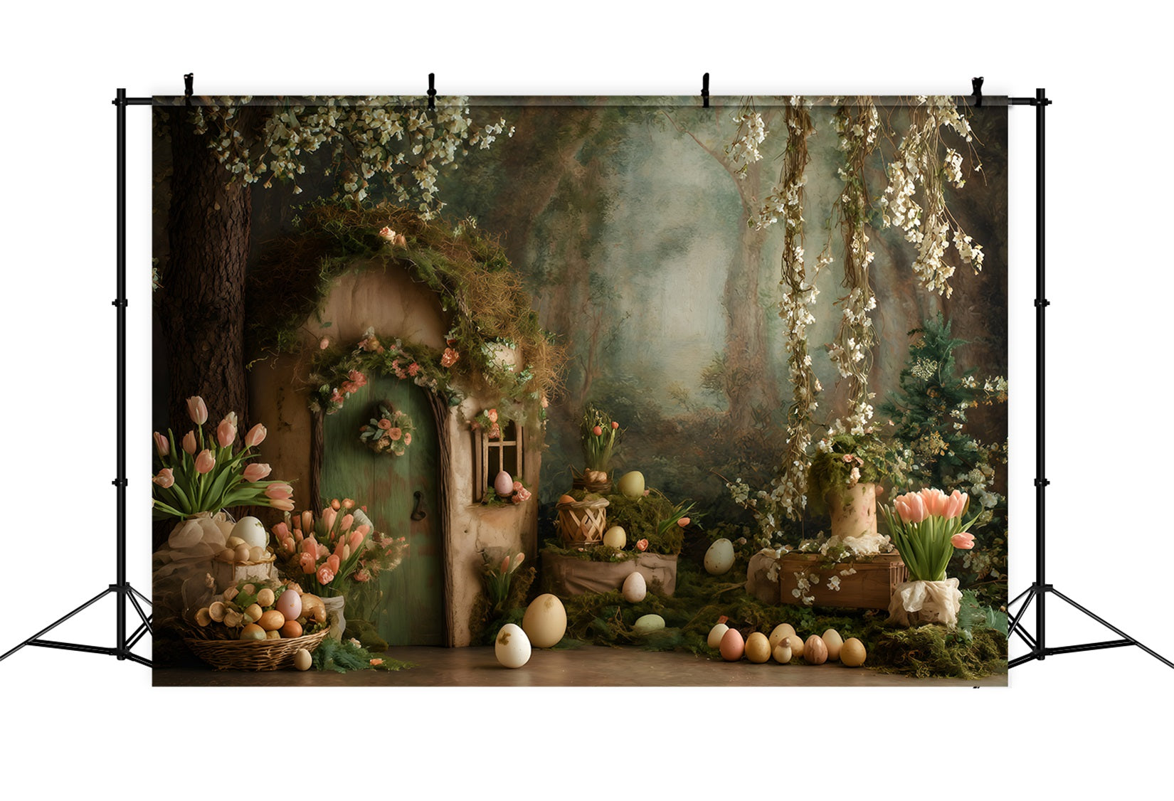 Osterkulisse mit Hasenbau Hobbit-Tür Eierkörbe Ideen für Osterkulissen im Freien von Magali