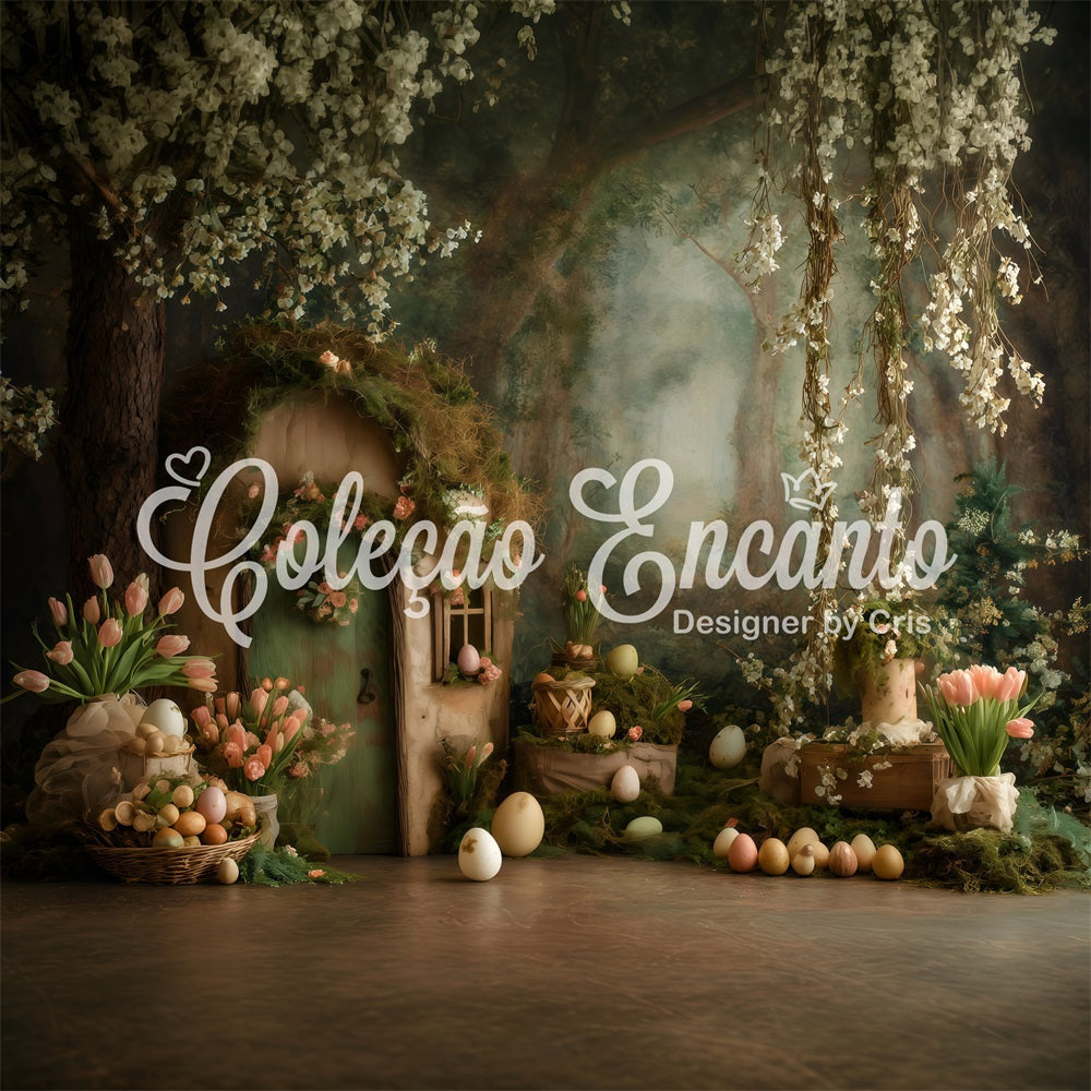 Osterkulisse mit Hasenbau Hobbit-Tür Eierkörbe Ideen für Osterkulissen im Freien von Magali