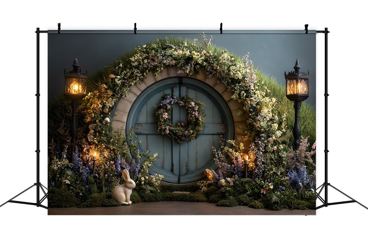 Hintergrund mit Hasenbau Verzauberte Moostür Laternenlicht Osterhintergründe von Magali