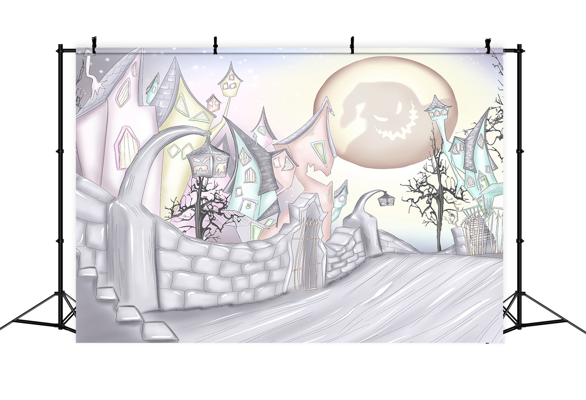 Neugeborenen-Fotografie-Hintergrund Spukdorf Krummer Mond Halloween-Hintergründe für Kinder Von Magali