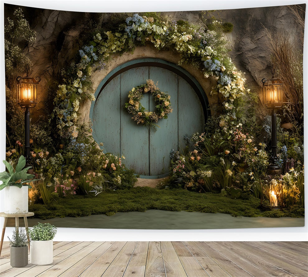 Osterhase-Hintergrund Verzauberte Moostür Laternenlicht Oster-Fotohintergründe von Magali