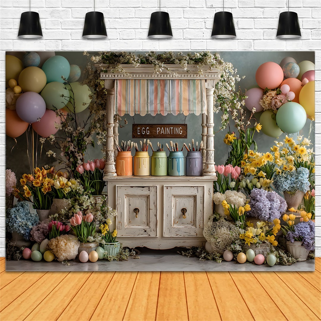 Oster-Narzissen-Hintergrund Pastell-Ballon-Eier-Malständer Oster-Foto-Hintergrund-Ideen von Magali