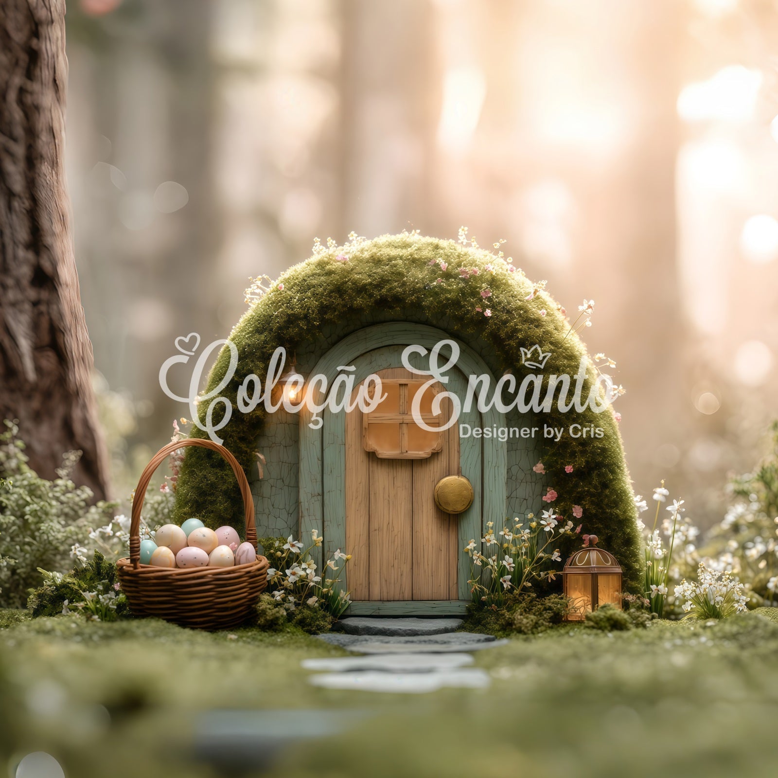 Osterhintergrund Natur Goldener Wald Moos Feenhäuschen Hintergrund Ostern Von Magali