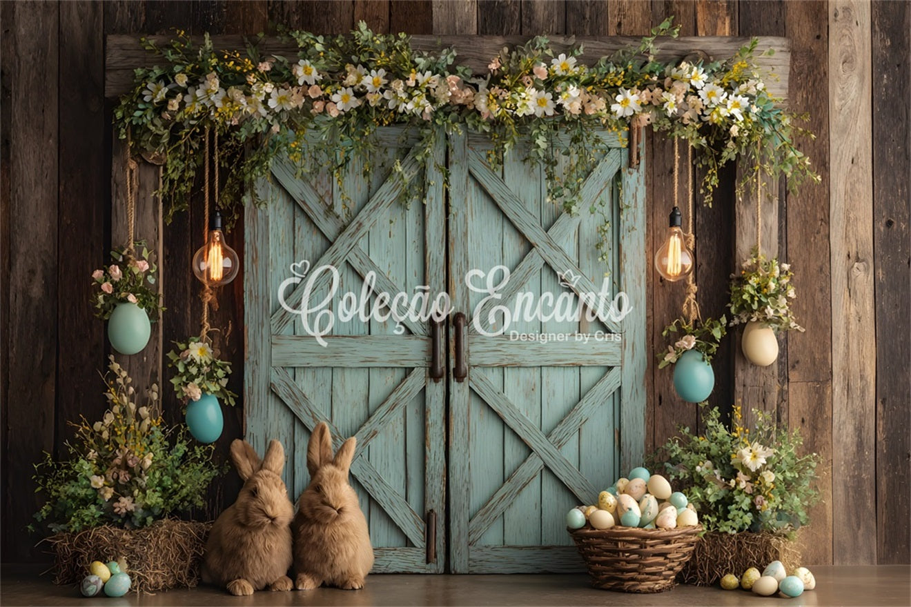 Hase-Hintergrund Blumen-Hase-Eier-Tür Oster-Hintergründe für Fotos von Magali