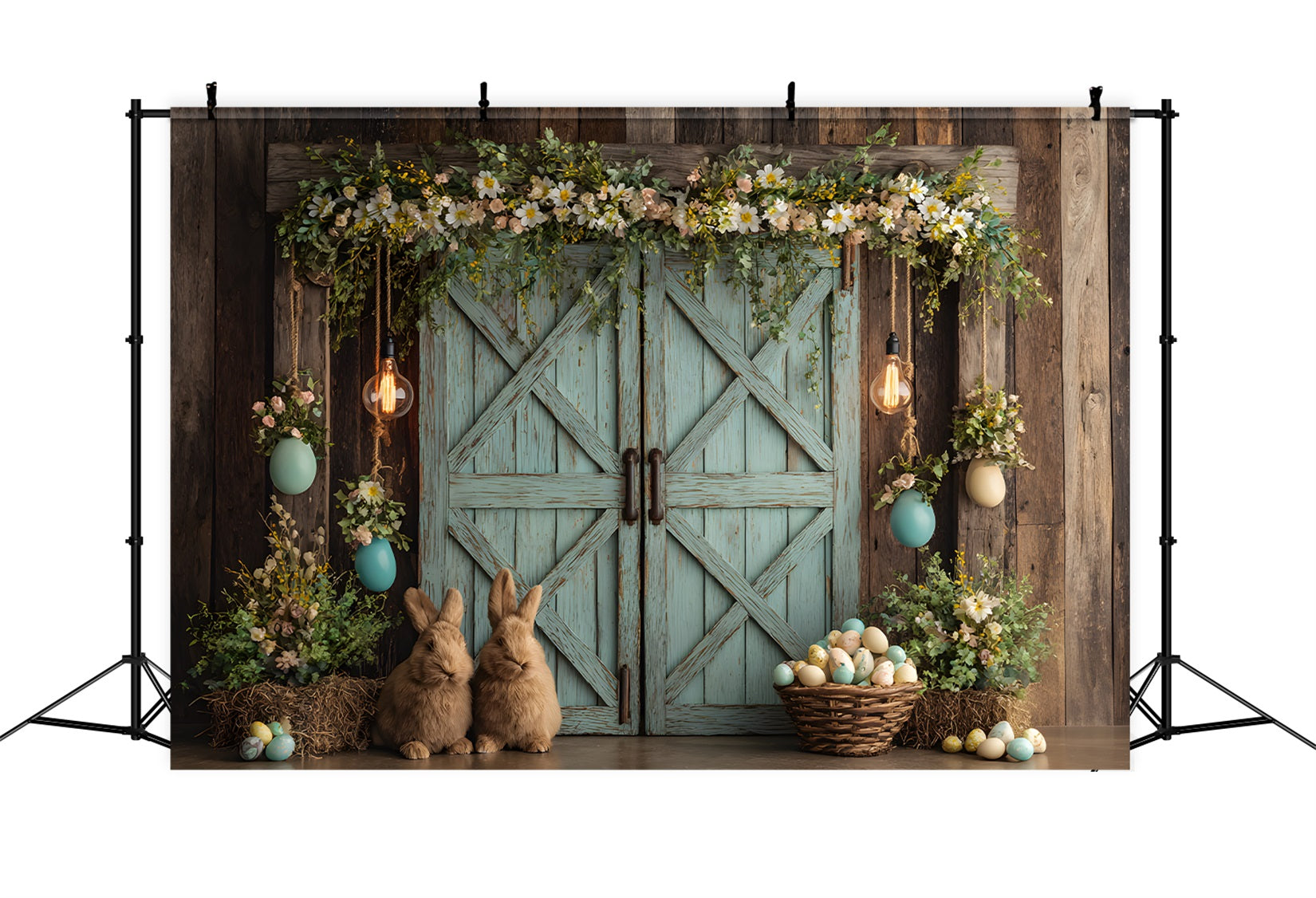 Hase-Hintergrund Blumen-Hase-Eier-Tür Oster-Hintergründe für Fotos von Magali