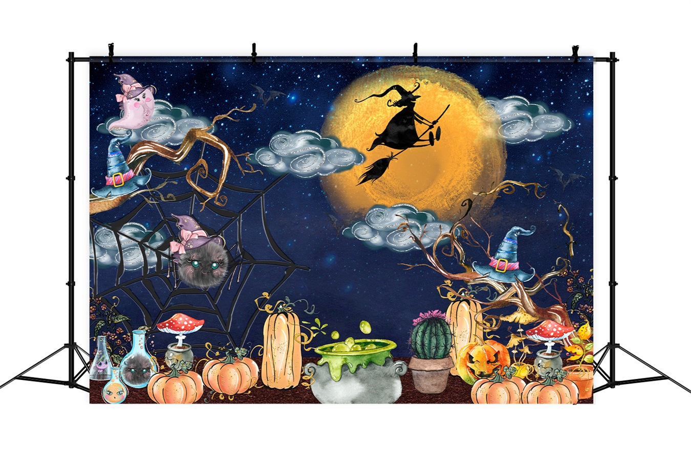 Hintergrund für Kinder Mitternachtshexe Kessel Kürbis Halloween-Hintergrund für Kinder von Magali