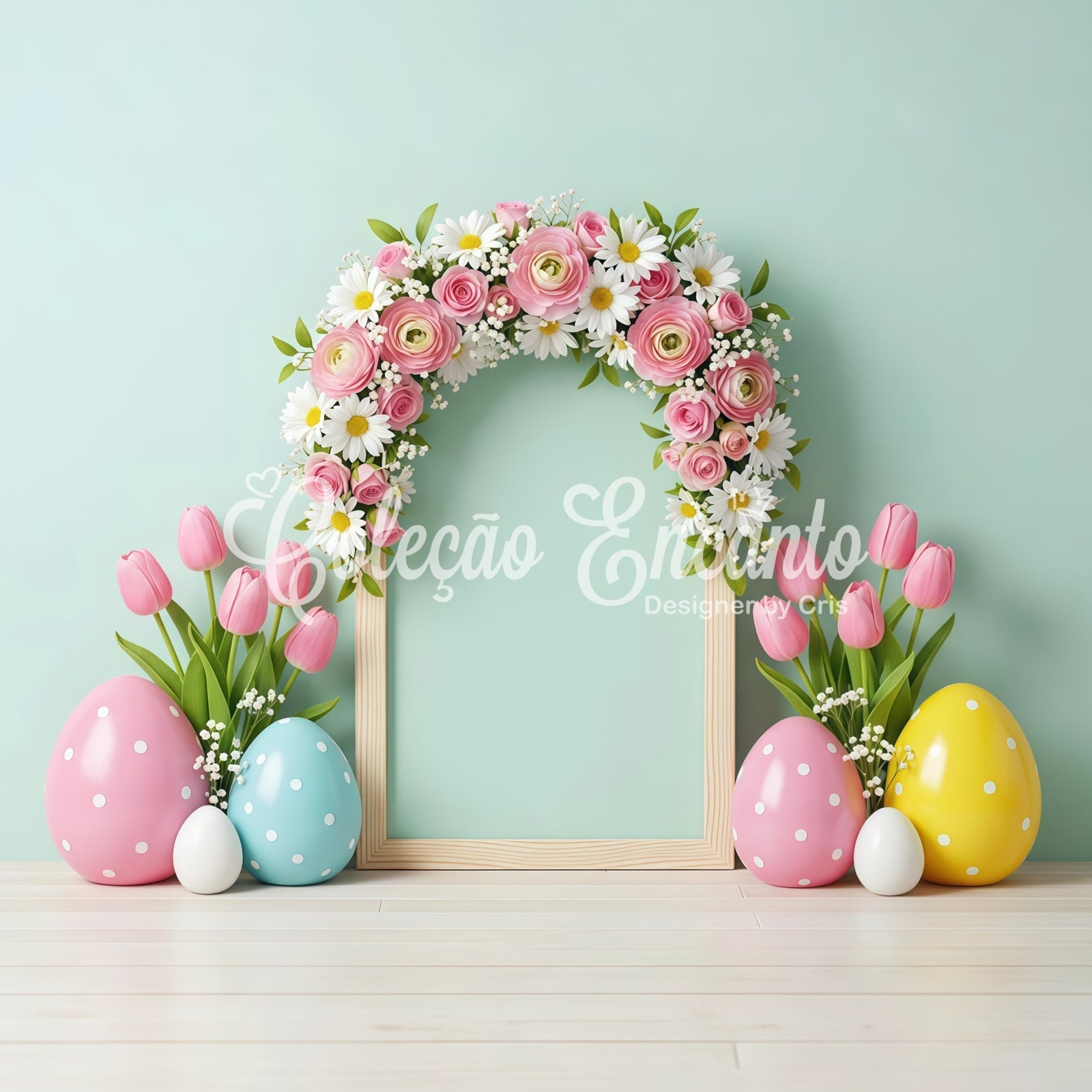 Oster-Tulpen-Hintergrund Bogen Blumenrahmen Eier Osterbilder Hintergrund von Magali