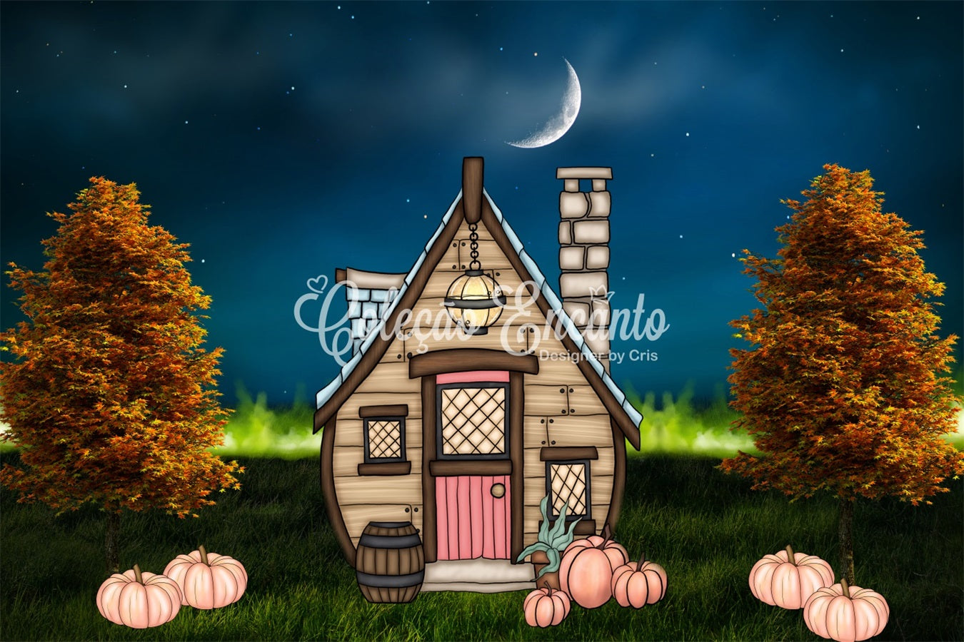 Neugeborenen-Hintergründe Mondbeschienenes Häuschen Kürbis Rasen Halloween-Hintergründe für Kinder von Magali
