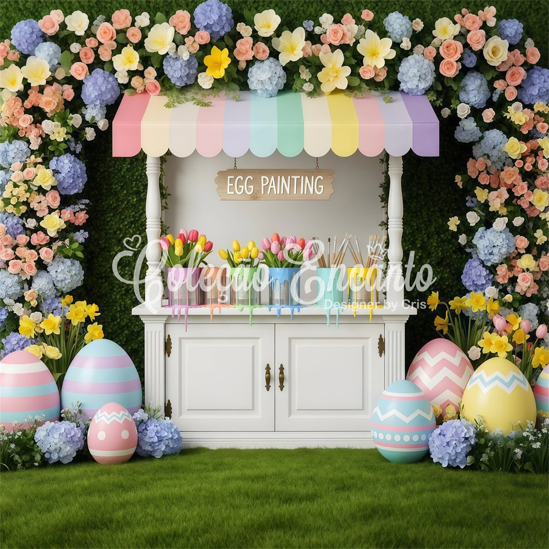 Oster-Narzissen-Hintergrund Eierbemalung Blumenstand Foto-Hintergründe Ostern von Magali