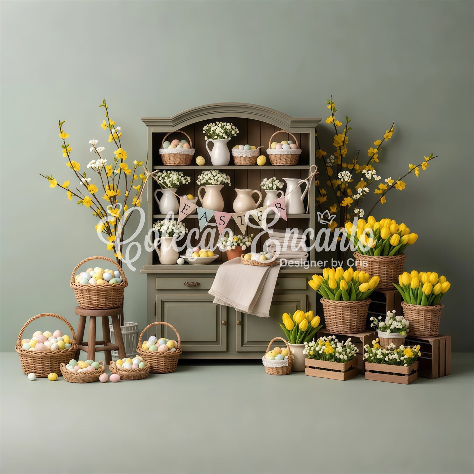 Oster-Tulpen-Hintergrund Oster-Schrank Eierkörbe Hintergrundideen für Ostern von Magali