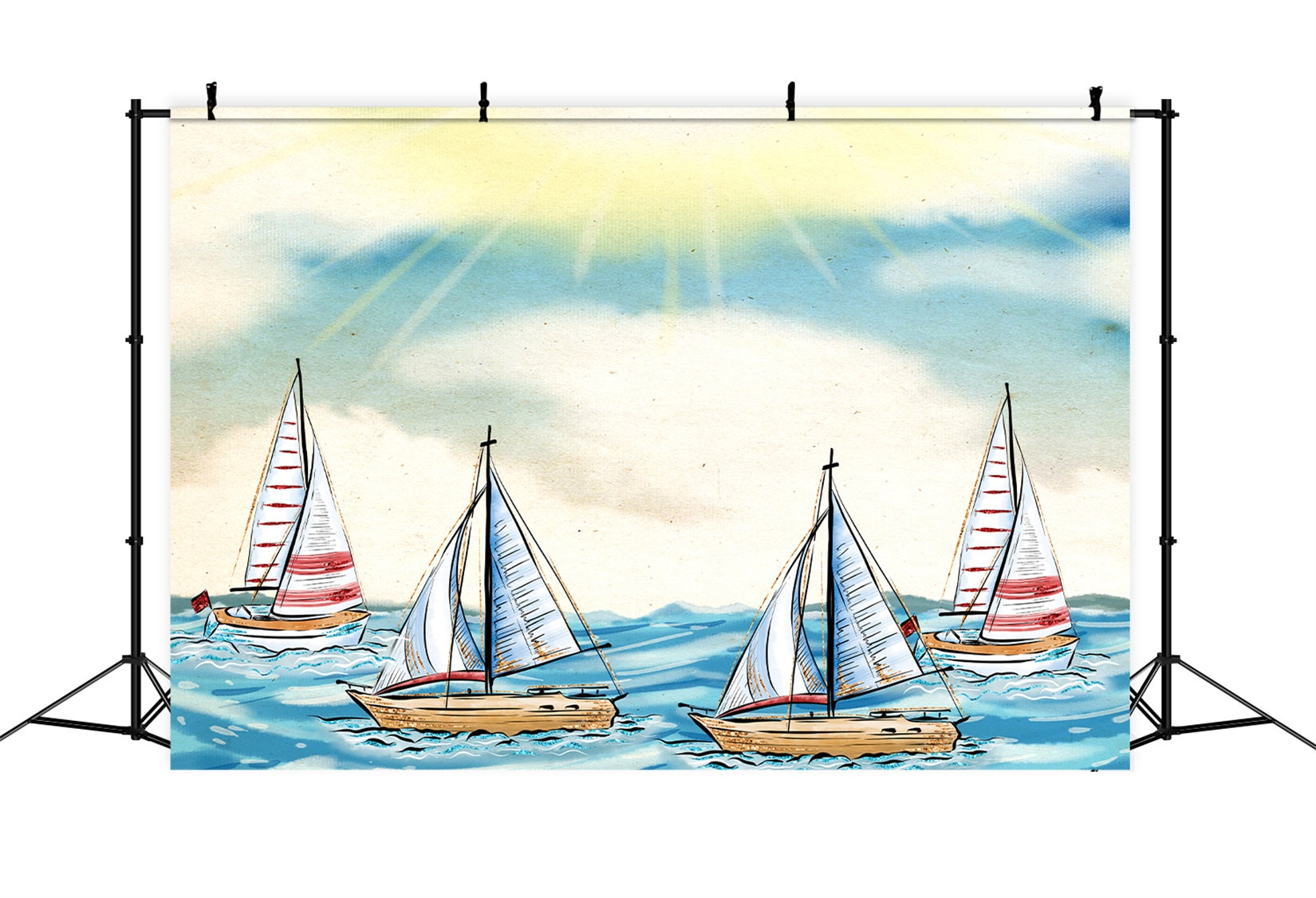 Neugeborenen-Fotohintergrund Sonniger Ozean Segelboot Horizont Kinder-Fotohintergrund von Magali