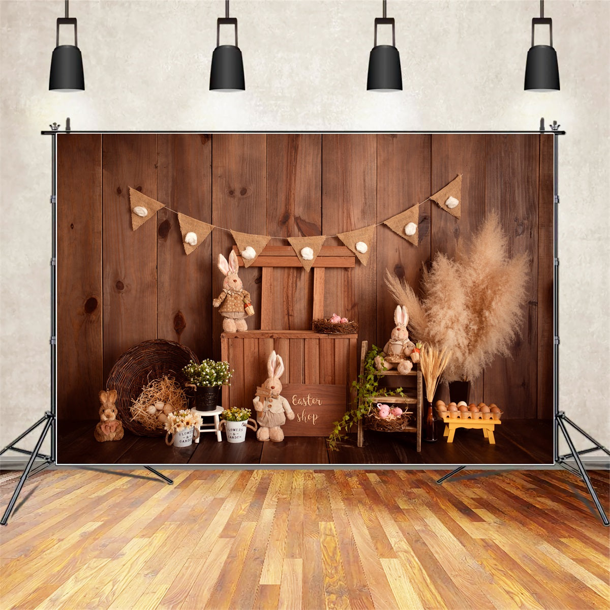 Neugeborenen-Hintergründe für die Fotografie Rustikaler Hasenladen-Display Osterhintergrund von Magali