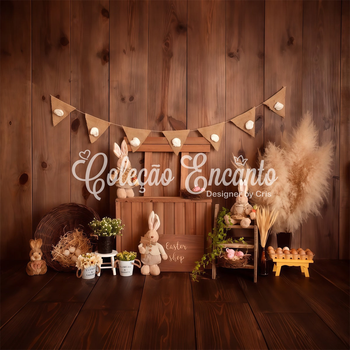 Neugeborenen-Hintergründe für die Fotografie Rustikaler Hasenladen-Display Osterhintergrund von Magali