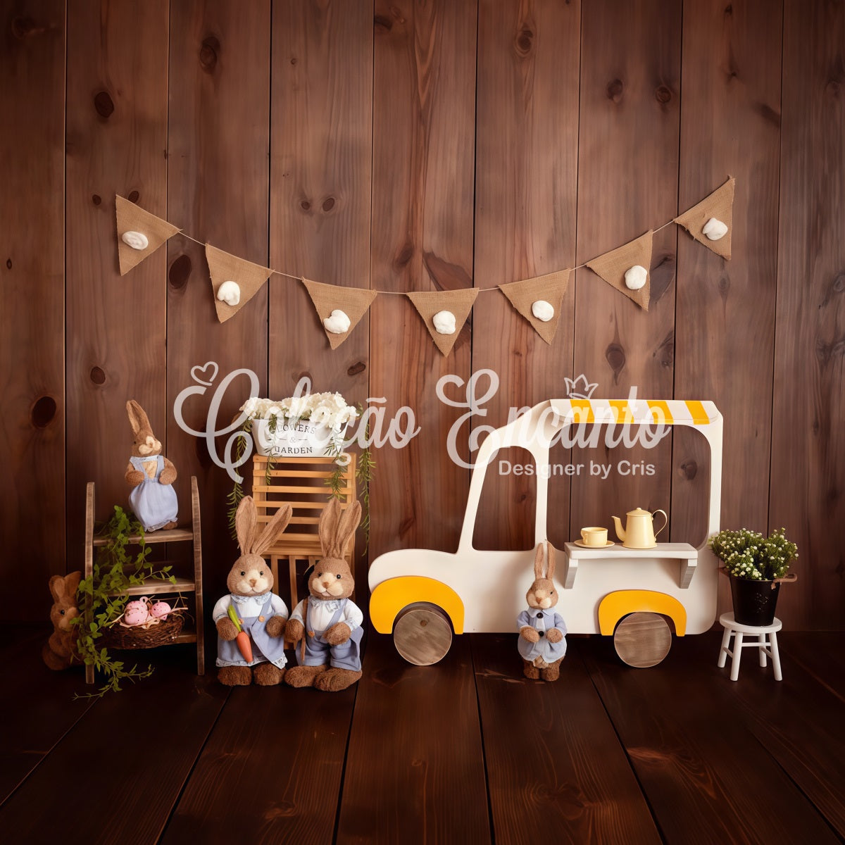 Kinderhintergründe Holzhasen-Eiswagen Oster-Fotohintergrund von Magali