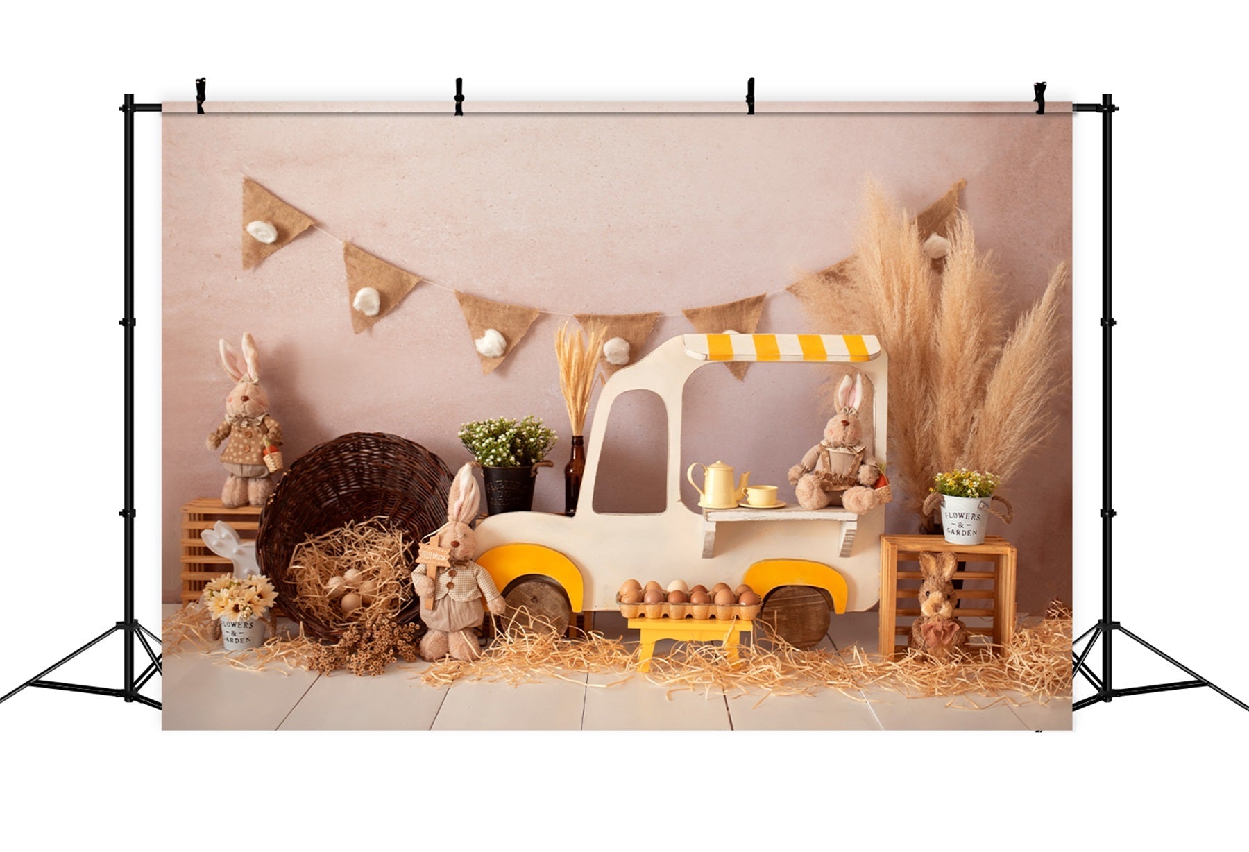 Kinderhintergrund Rustikaler Hasenmarktwagen-Display Osterhintergründe von Magali