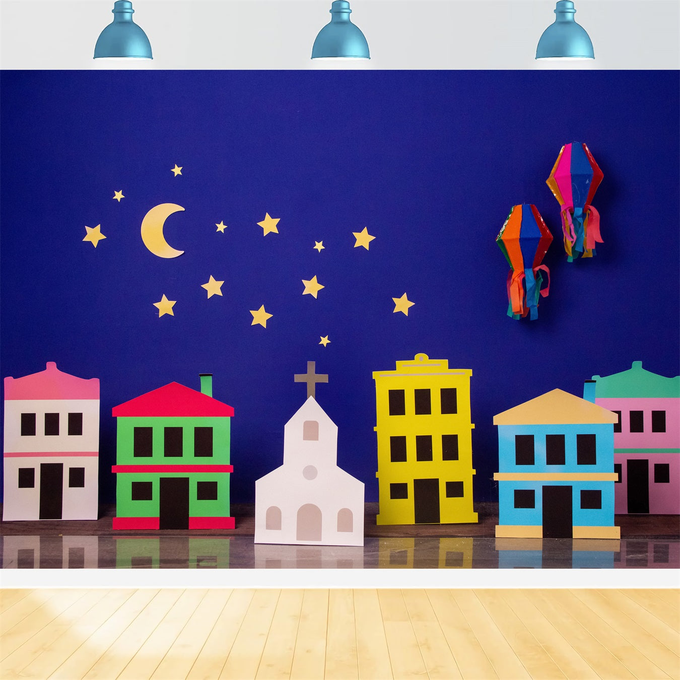 Kinderfotohintergründe Papierdorf Sternennacht Mond und Sterne Hintergrund von Magali