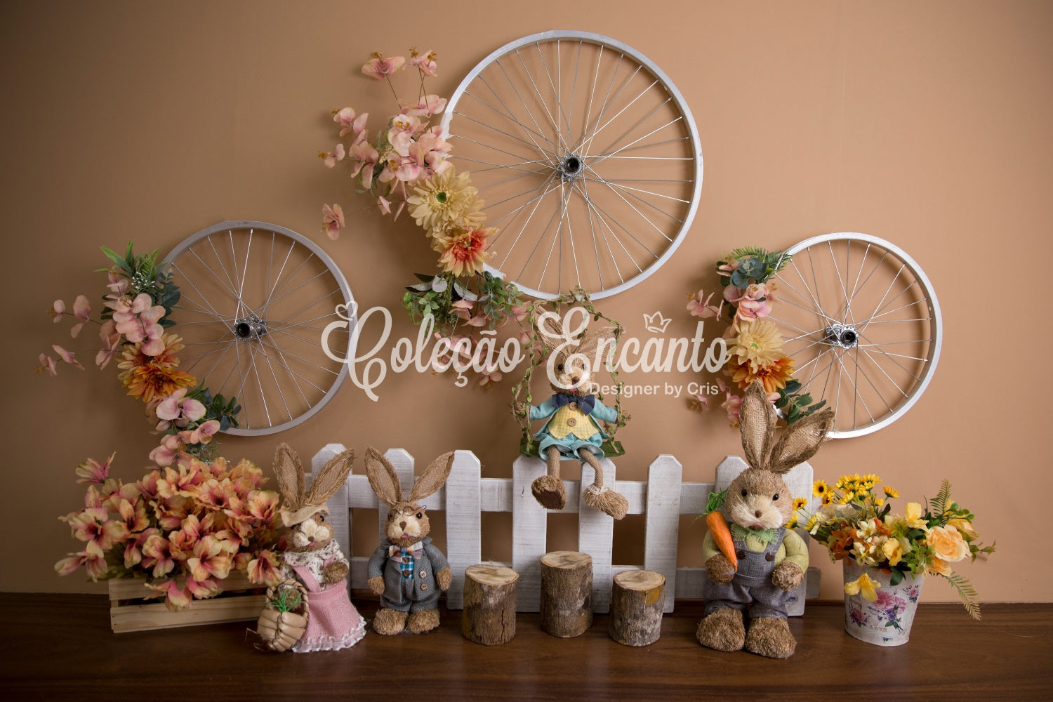 Neugeborenen-Fotohintergrund Vintage-Fahrradrad Hase Osterhintergrund-Ideen von Magali