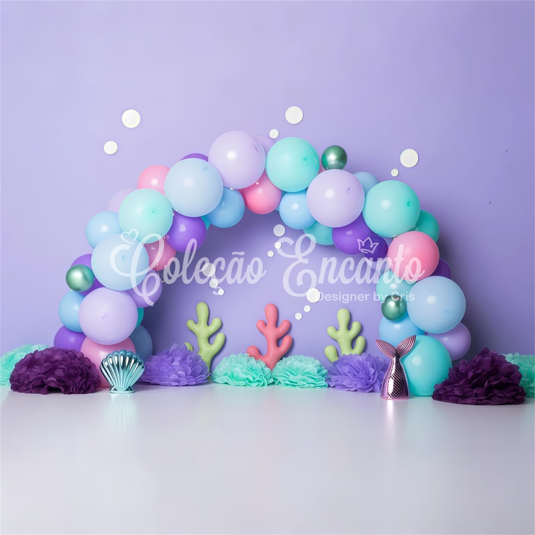 Fotohintergründe für Kinder Pastellfarbene Meerjungfrau Ballon Korallen Dekor Kinder Hintergrund von Magali