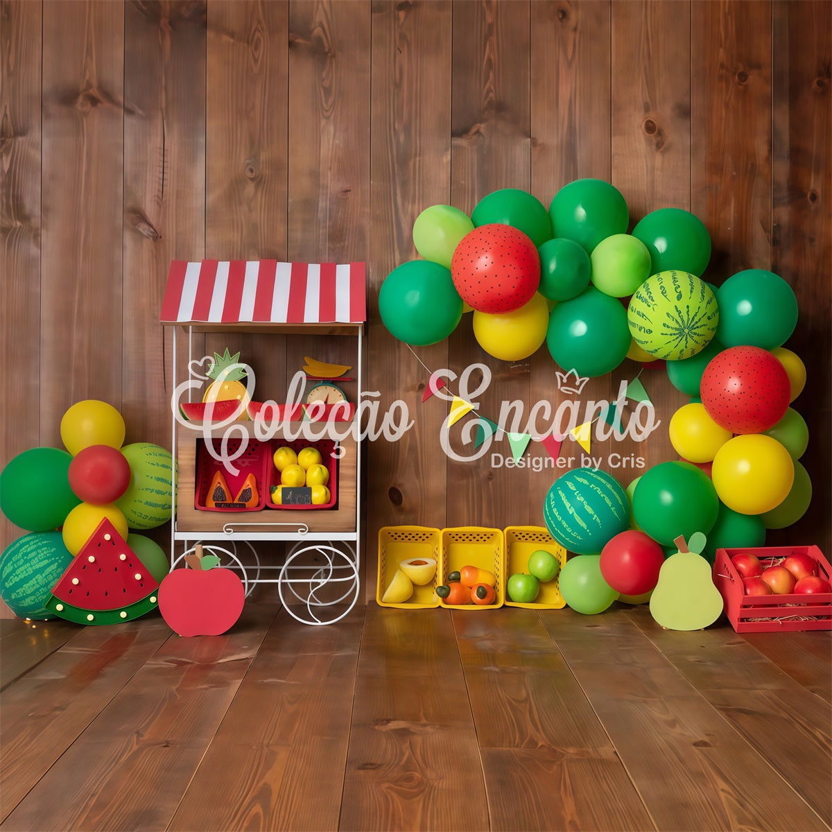 Kinderfotografie-Hintergründe Wassermelone Obststand Ballonbogen Hintergrund für Kinder von Magali