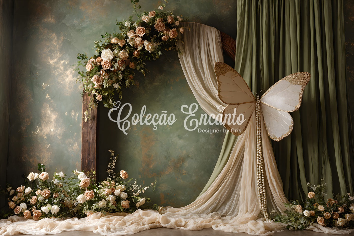 Hintergrund zum Muttertag Romantischer Blumenbogen Schmetterling Fotohintergrund zum Muttertag von Magali