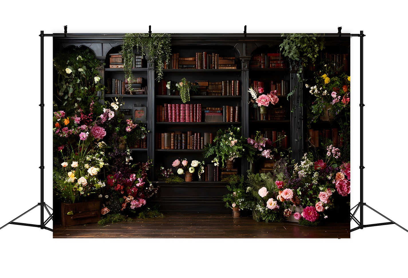 Hintergrund für Muttertagsfotos Bibliothek voller Blumen Vintage-Charme Hintergrund für Fotokabine zum Muttertag von Magali