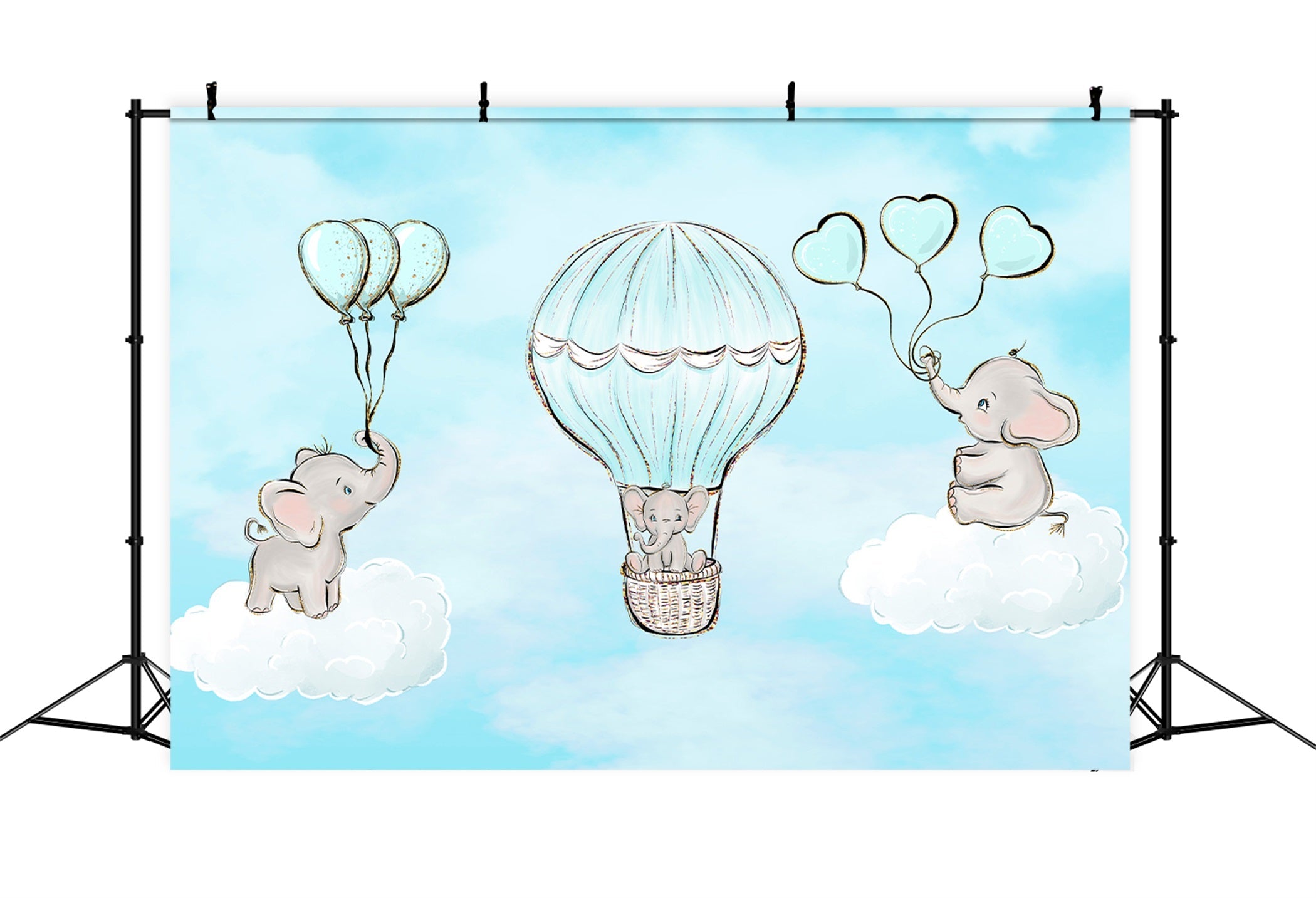 Hintergründe für Kinder Baby-Elefant Wolkenballonfahrt Neugeborenen-Fotohintergrund von Magali