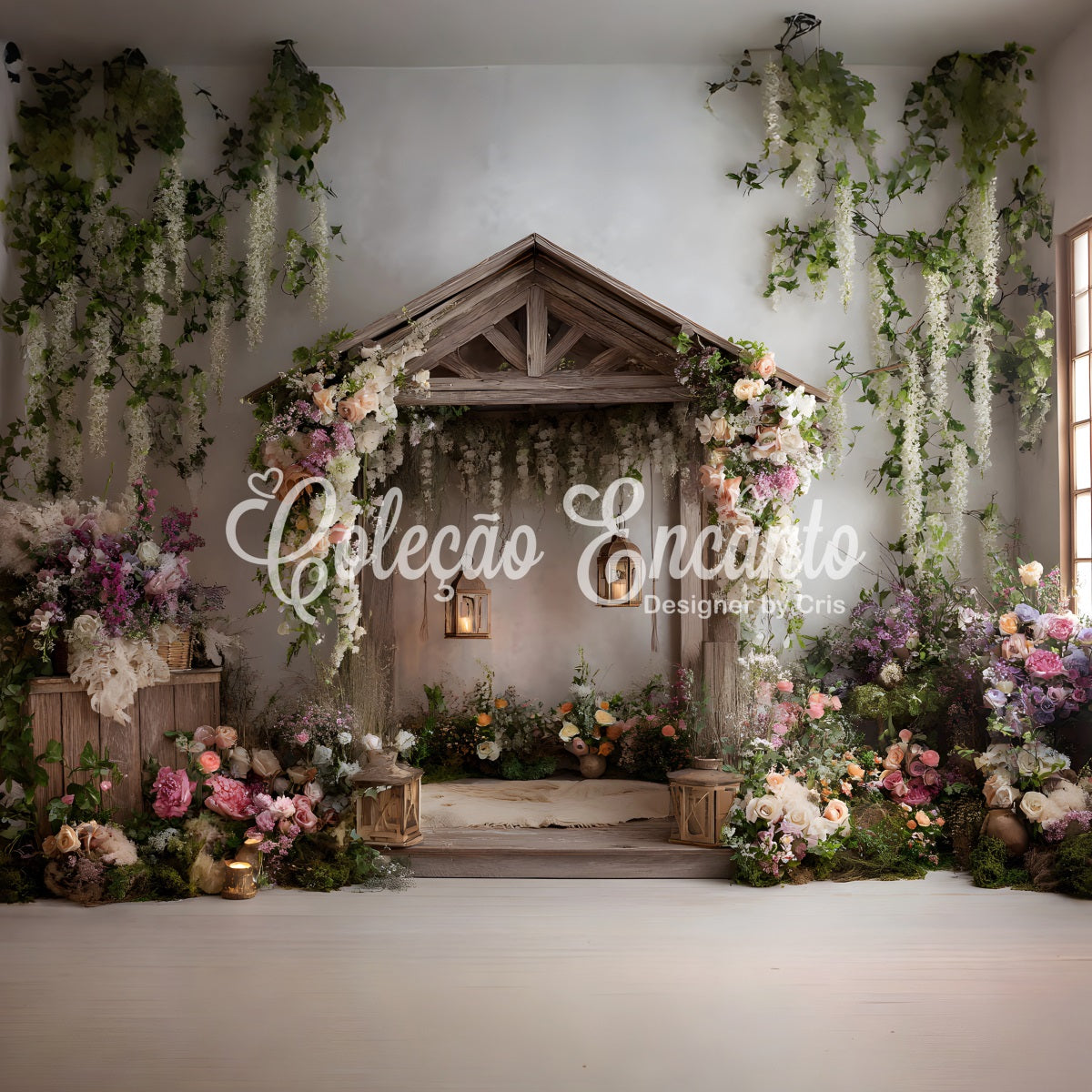 Hintergrunddesign für den Muttertag Rustikaler Holzpavillon Blumen Einfacher Hintergrund für den Muttertag von Magali