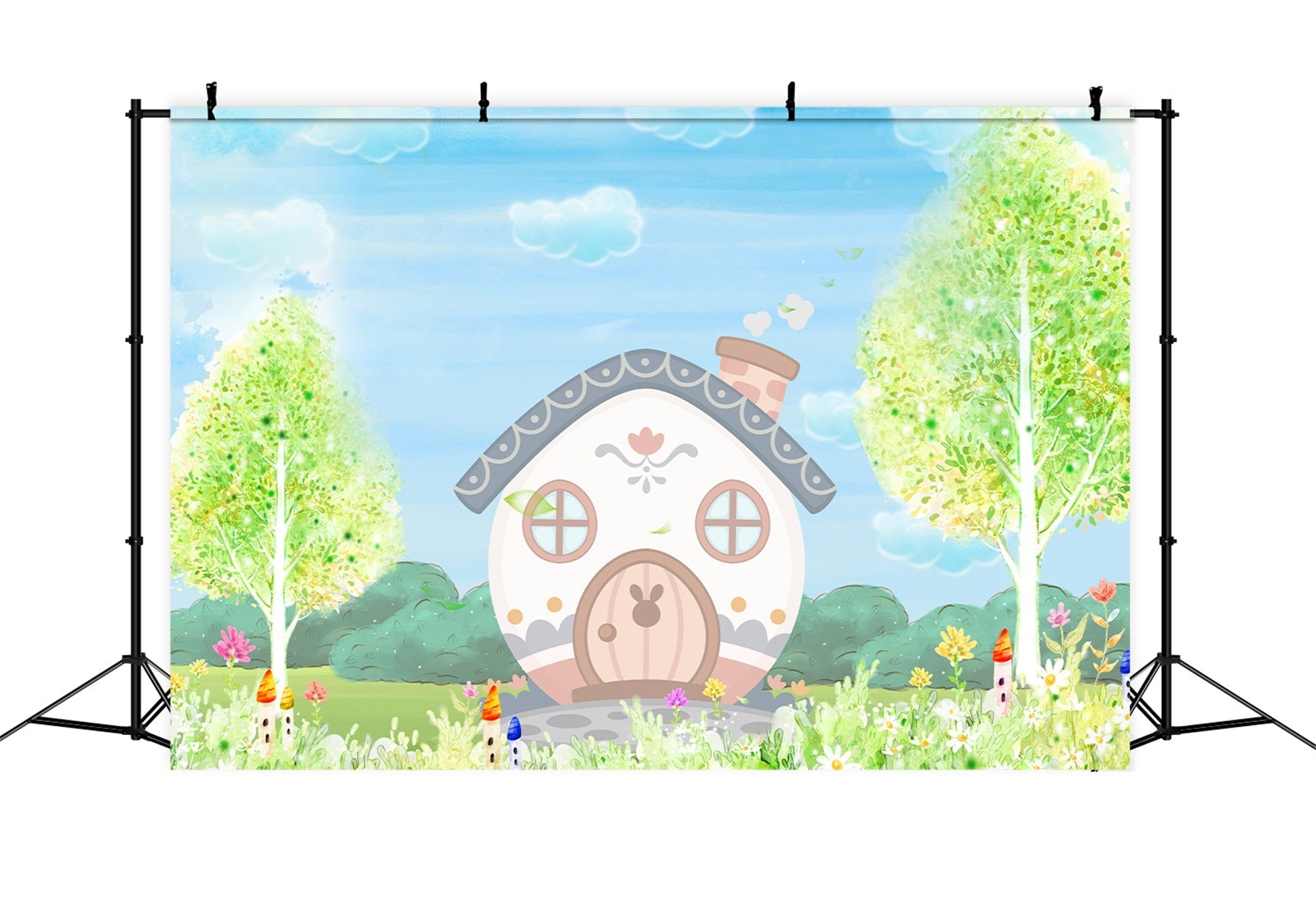 Kinderfotoshooting-Hintergrund Pastellfarbenes Häschen Cottage Frühlingsgarten Kinderhintergründe von Magali