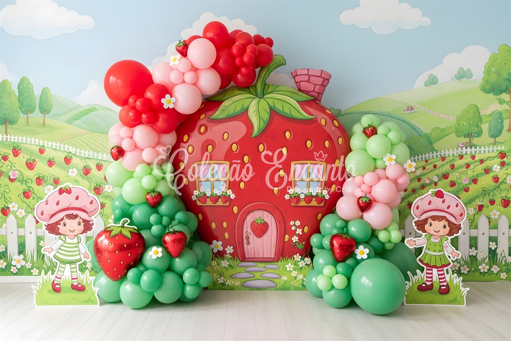 Erdbeer Cottage Ballongarten Baby Fotohintergrund Kinder Hintergrund CEM65-10