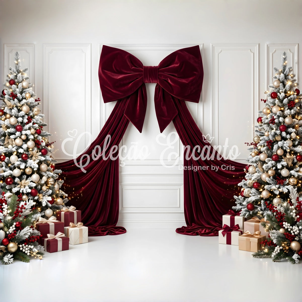 Winter Studio Szene Burgunder Schleife Frost Bäume Weihnachten CEM65-113