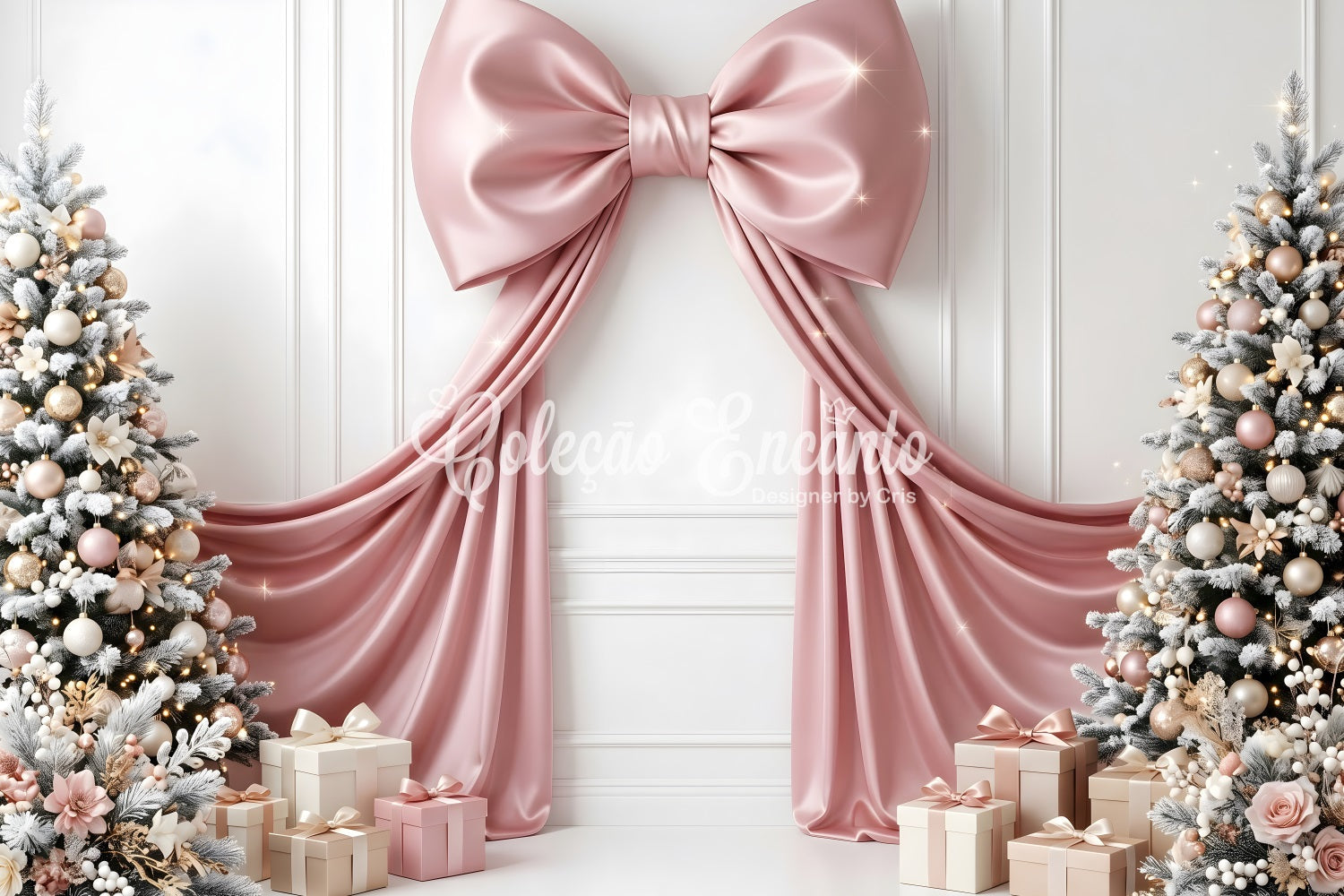 Pastell Fotobox Szene Rosa Schleife Geschenk Baum Winter CEM65-114
