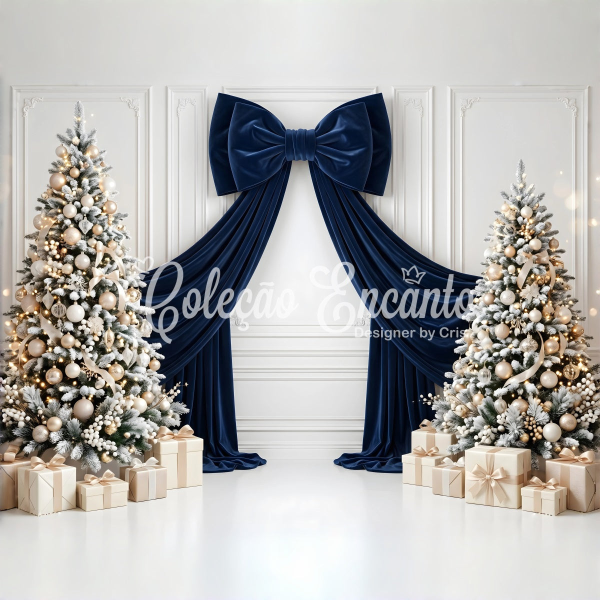 Winter Studio Hintergrund Navy Schleife Frost Bäume elegante Szene CEM65-115