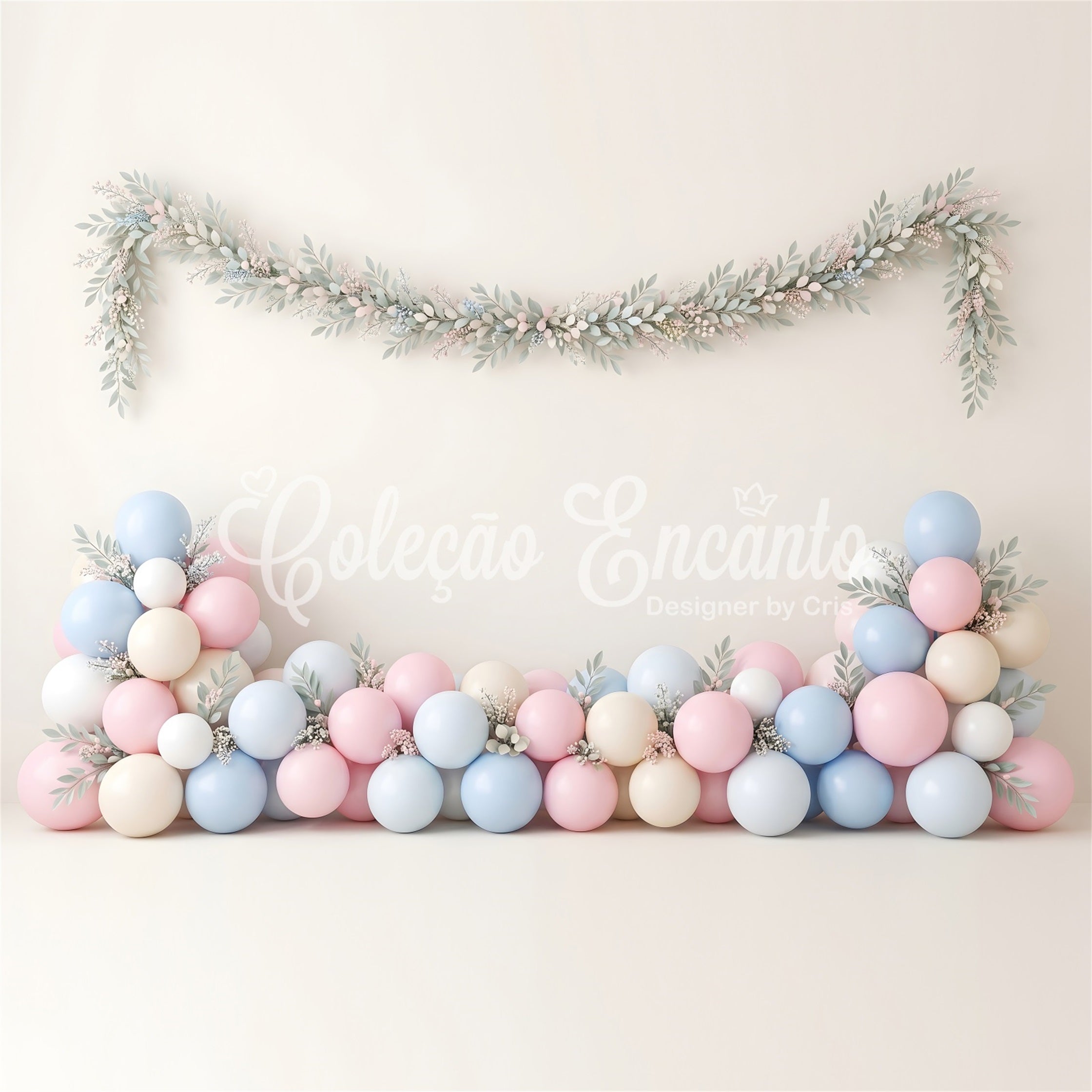 Pastell Ballons Blattgirlande Baby Fotohintergrund Kinder Hintergrund CEM65-12