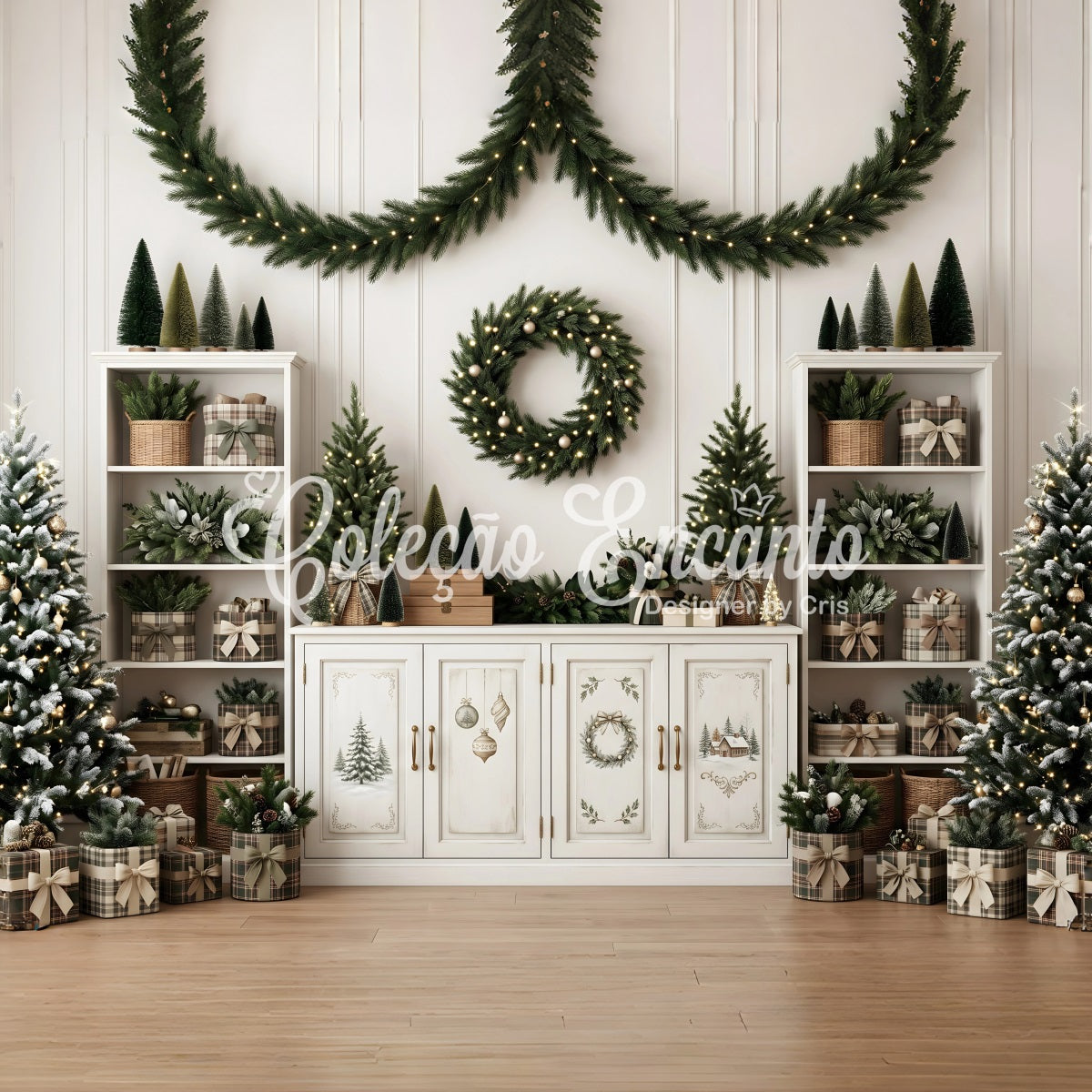 Minimal Regal Szene Kranz Mini Bäume neutrale Winterdeko CEM65-124