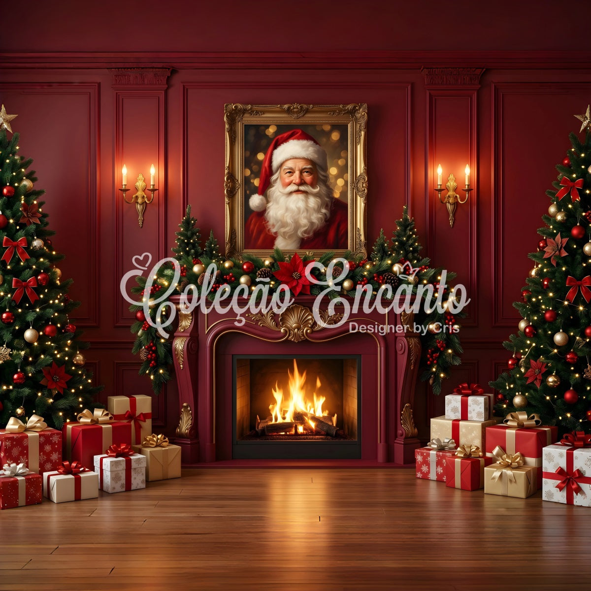 Santa Wohnzimmer Szene Kamin Rot Raum Weihnachten CEM65-126
