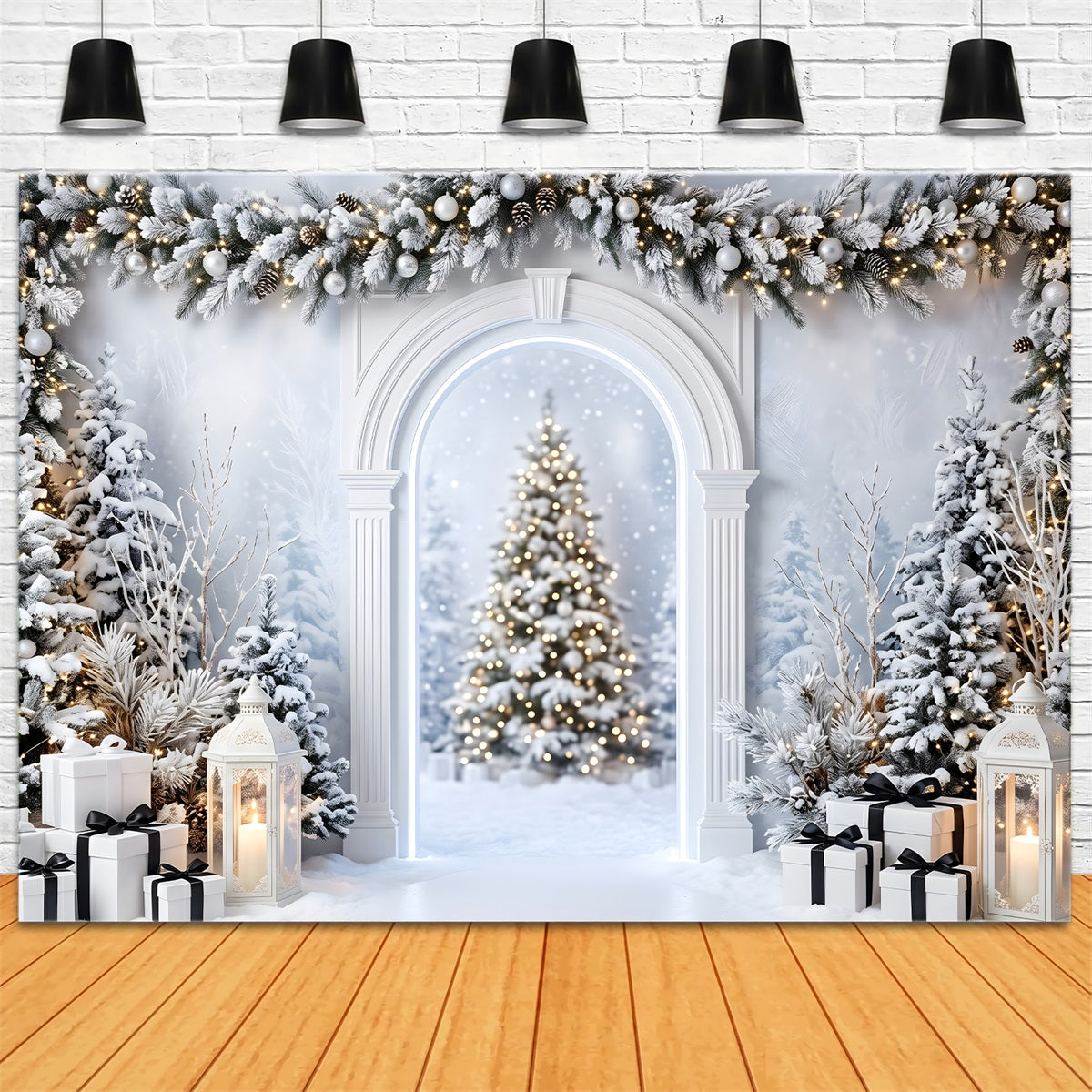 Studio Bogen Szene Schnee Weiß Laternen Geschenke CEM65-135