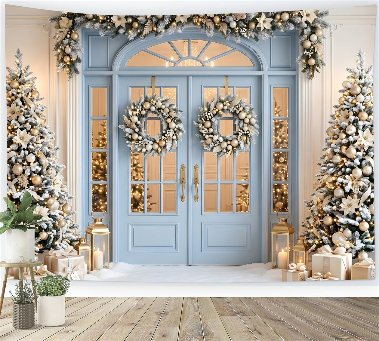 Blau Tür Szene Gold Frost Bäume Studio Weihnachten CEM65-139