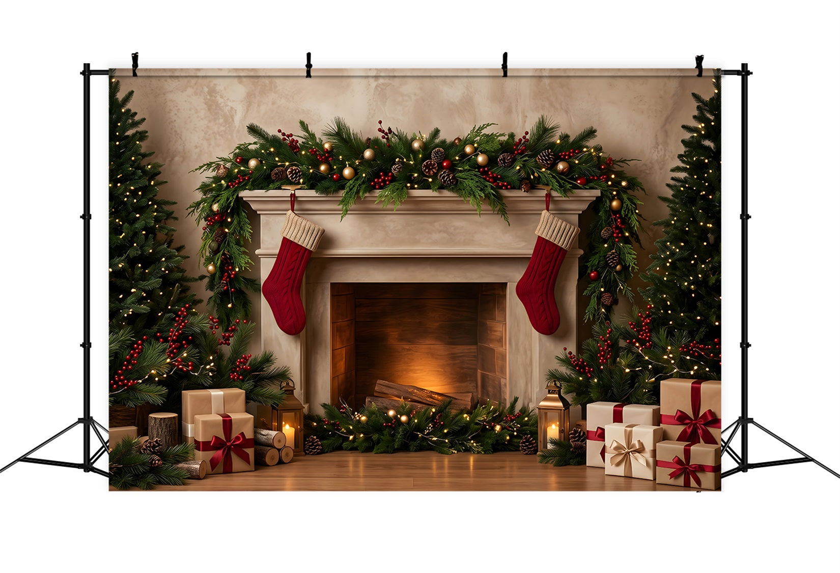 Winter Kamin Szene gemütliche Strümpfe Girlande Geschenke Weihnachten CEM65-141