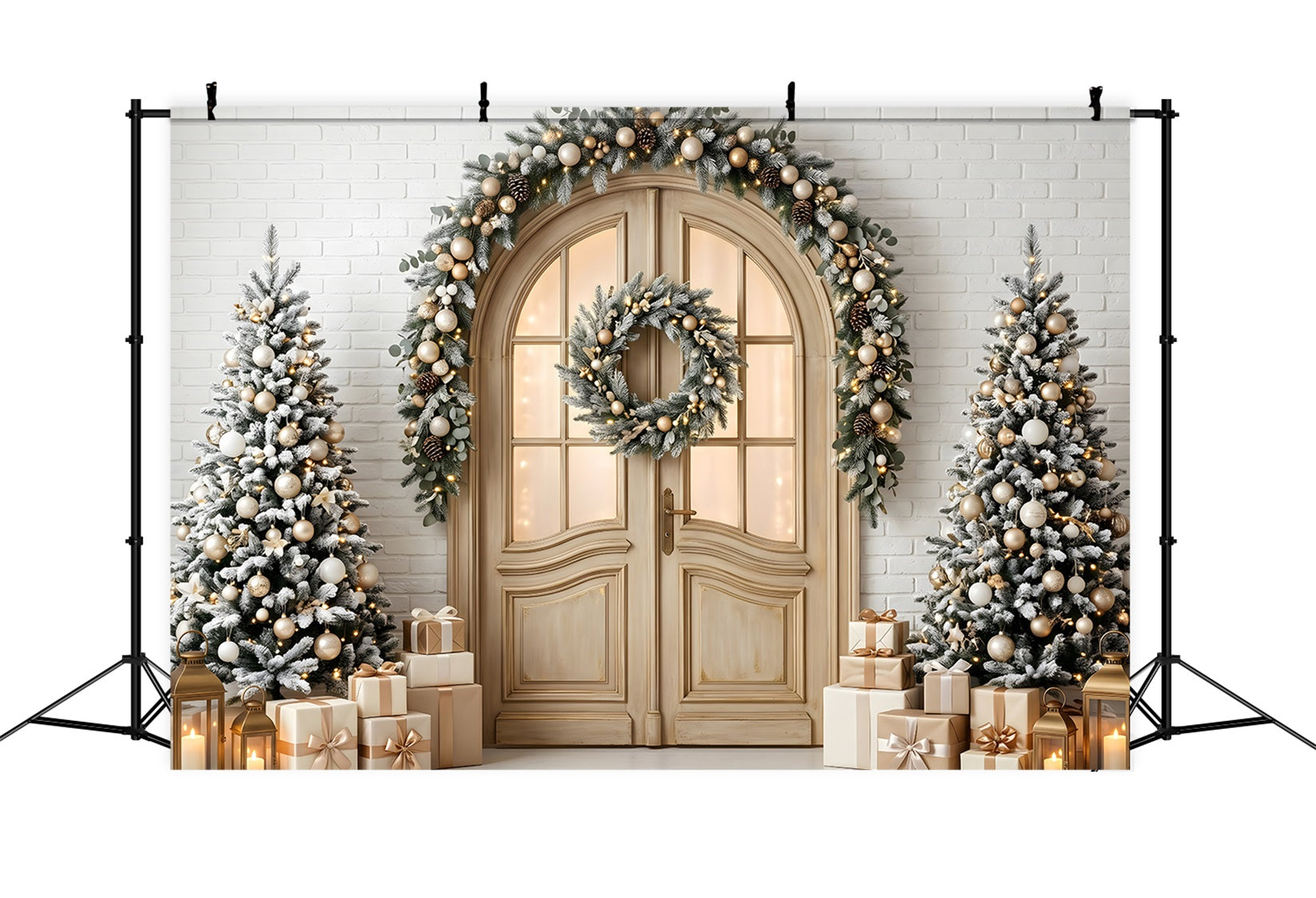Studio Fotohintergrund Frost Bogen Tür Kranz Bäume Fotobox CEM65-142