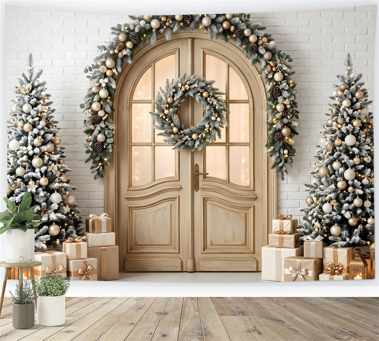 Studio Fotohintergrund Frost Bogen Tür Kranz Bäume Fotobox CEM65-142