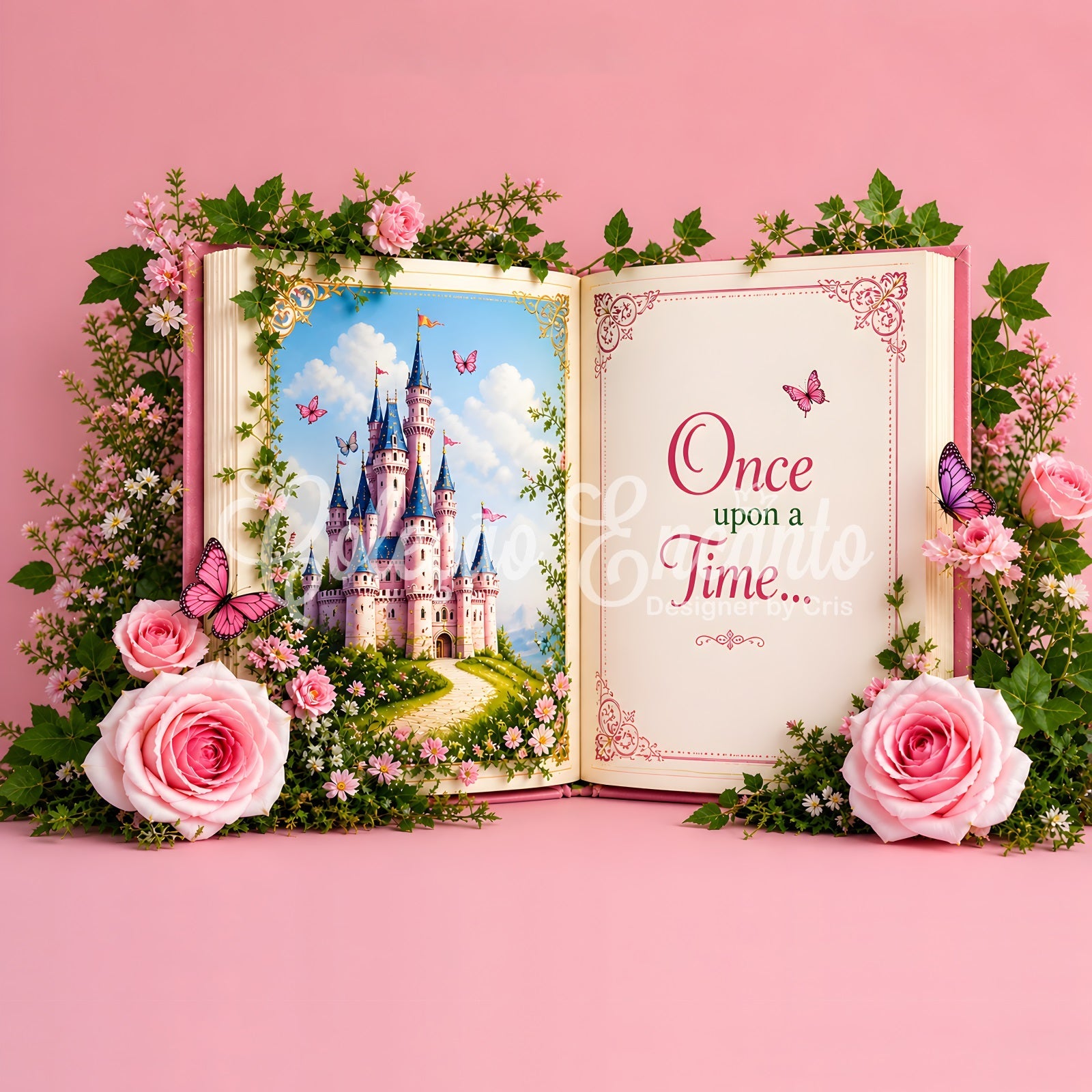 Märchenschloss Rosen Baby Fotohintergrund Kinder Fotokulisse CEM65-15