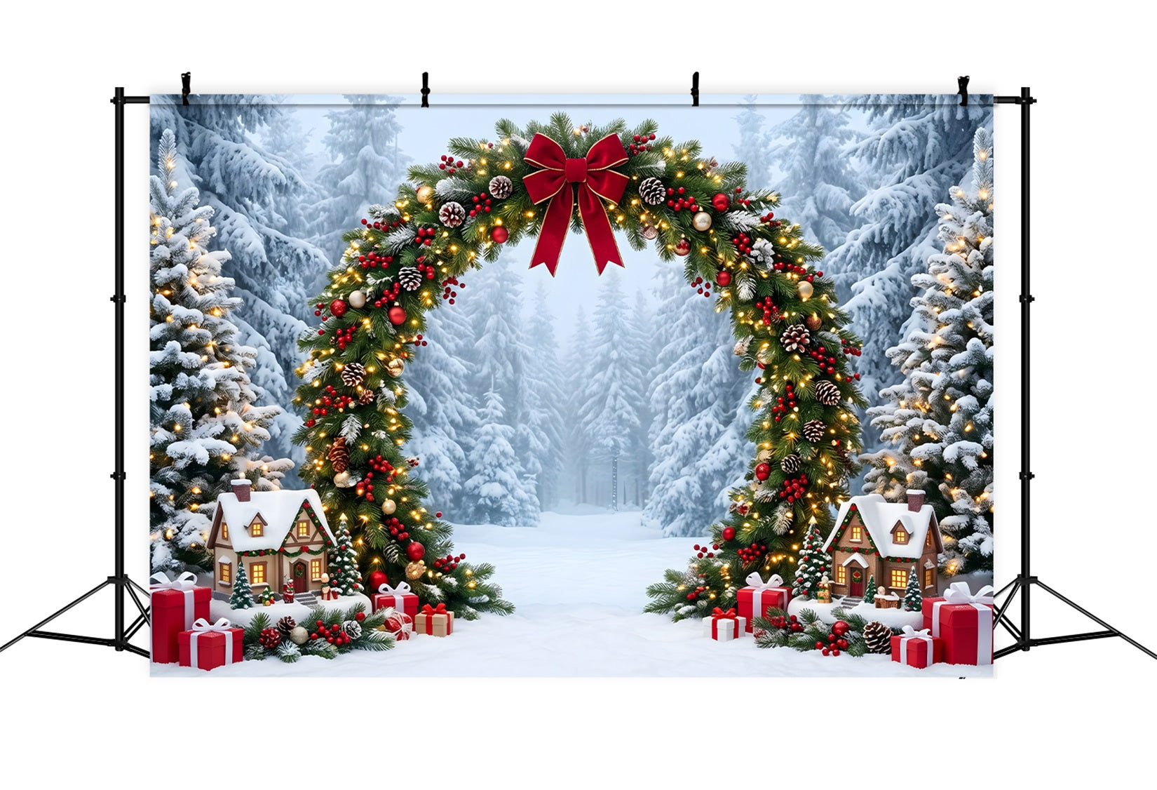 Winter Wonderland Szene Schnee Wald Dorf Bogen Festtage CEM65-157