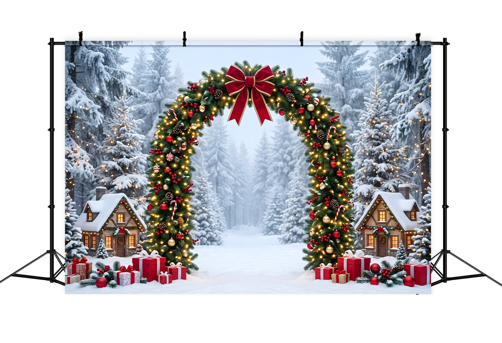 Winter Dorf Szene Schnee Wald Girlande Bogen Fotografie CEM65-158
