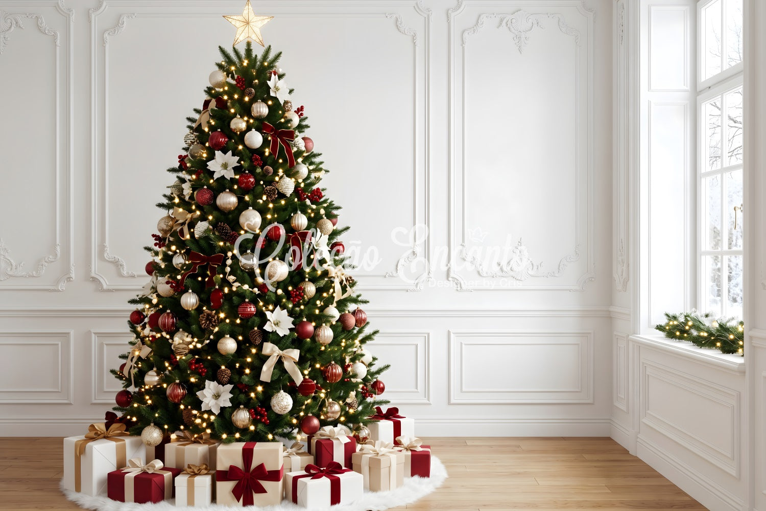 Indoor Festlicher Hintergrund Poinsettia Baum Geschenk Ecke CEM65-163