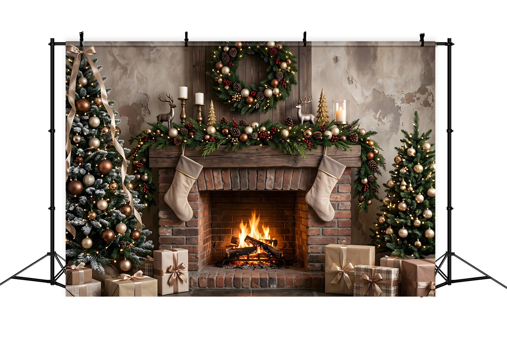 Kamin Szene Backstein neutral Strümpfe Bäume Winter CEM65-177