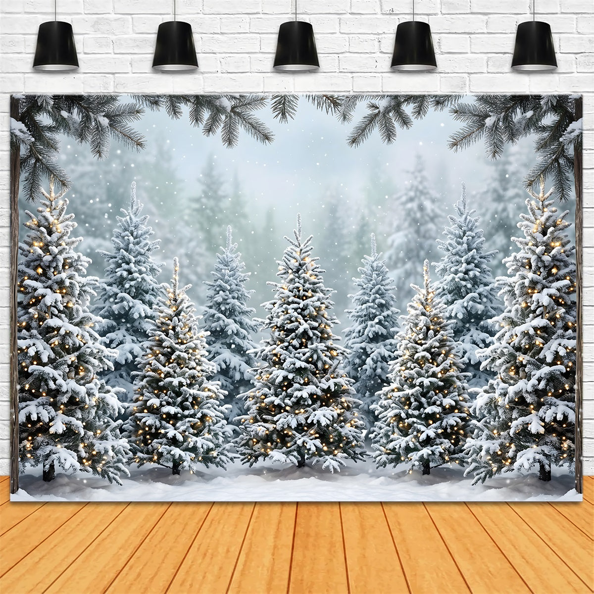 Winter Wald Szene Schnee Tanne warmes Licht Fotobox CEM65-182