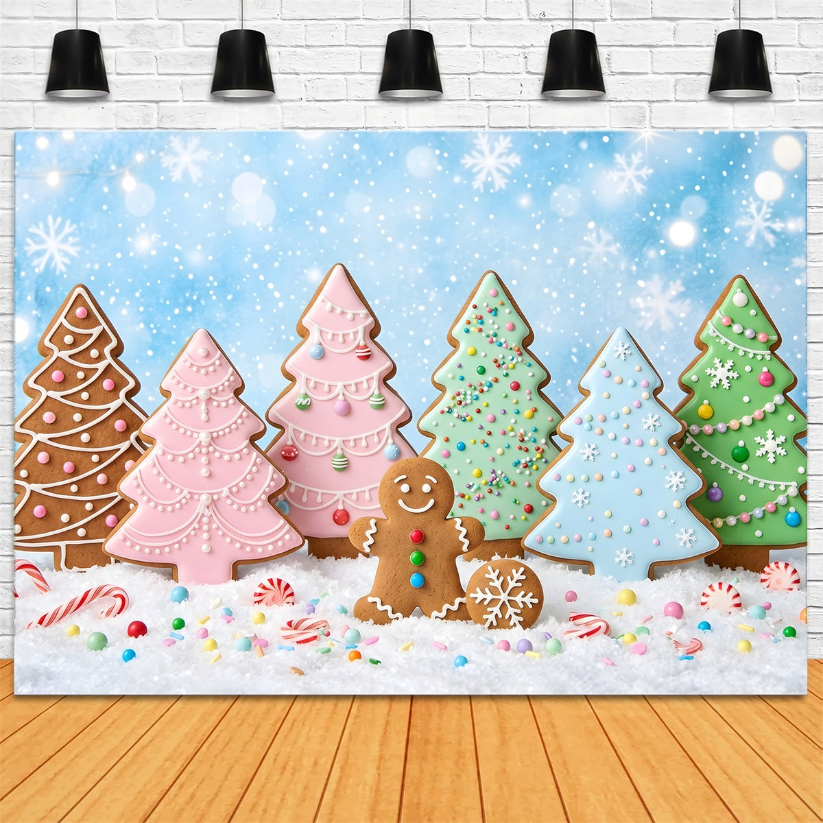 DIY Winter Fotohintergrund Pastell Lebkuchen Keks Baum Wonderland Szene Weihnachten CEM65-188